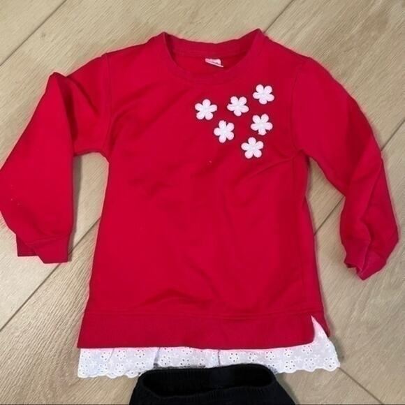Red & Black Floral Appliqué Long Sleeve Top and pants size 5 Matching Outfit - Picture 9 of 10